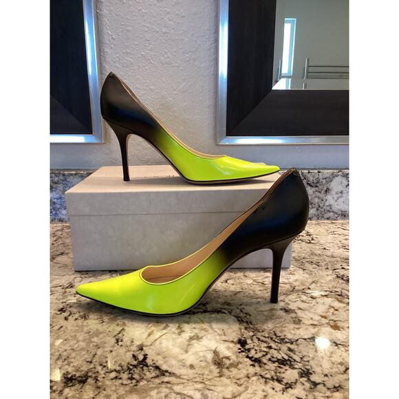 Jimmy Choo Agnes Degrade neon yellow green matte black Ombre pump heels 40.5 - Picture 15 of 17